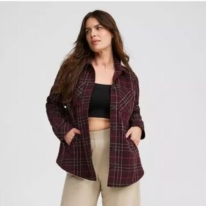 Torrid 2X double knit shacket in wine tasting red plaid jacket